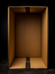 Empty cardboard box with black tape