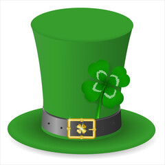 Top green St. Patrick's Day hat isolated on white background. Vector illustration