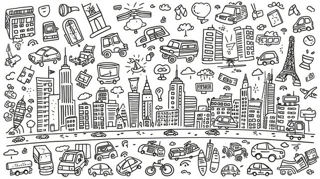Traffic Hand-Drawn Vector Doodles Set Highly Detailed 8K Collection