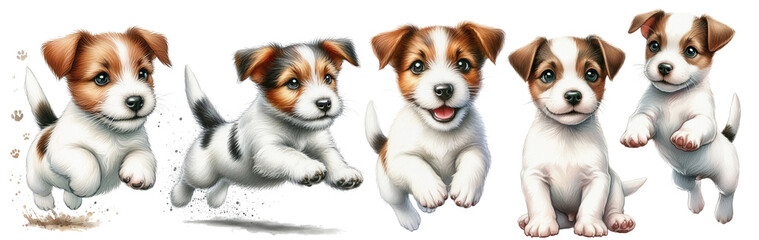 Puppies Playing Isolated On White Background.
