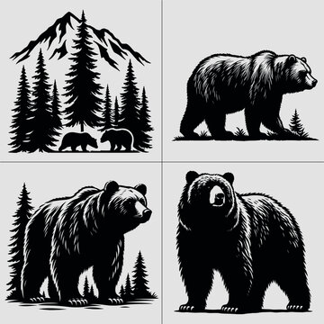 Grizzly Bear Vector , wildlife vector , mountain , tree vector file