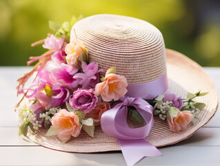 Vibrant floral Easter bonnet or hat embellished with flowers, creating a stunning and eye-catching display.