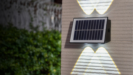 Close up view of outdoor led waterproof solar lamp with motion sensor.