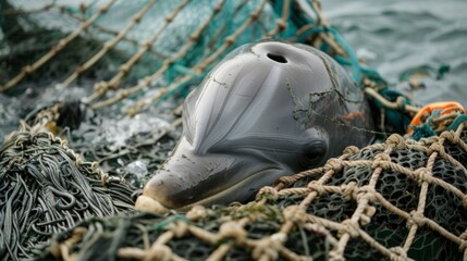 Obraz premium beautiful dolphin trapped between ropes