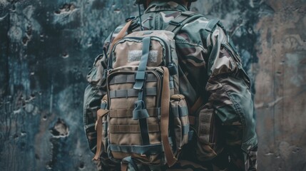 A soldier stands in front of an elaborate statue, guarding a tomb hidden in the outdoor landscape with a sense of duty and artistry