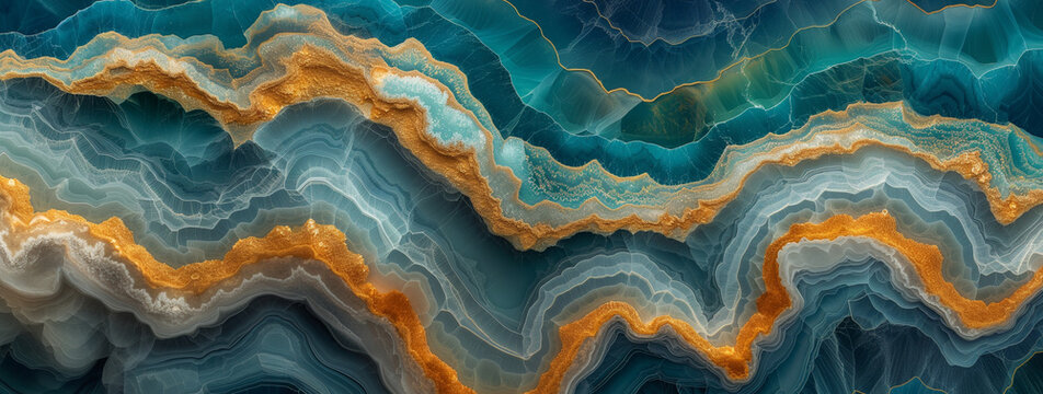 Turquoise Blue Gold Agate Stone Geode Wallpaper, Abstract Background