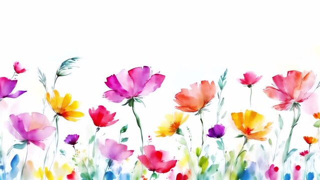painted flowers in the wind, seamless looping