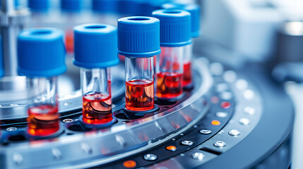 Laboratory technician processing serum from blood using a centrifuge