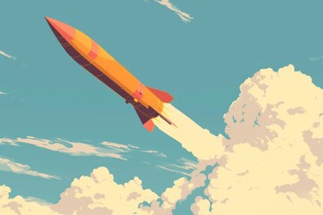 Orange Rocket Flying Through the Sky