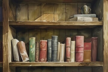 Obraz na płótnie Canvas A Painting of a Bookshelf Filled With Books