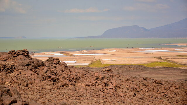 Danakil depression.Salt flats near Lake Afdera in the Afar region