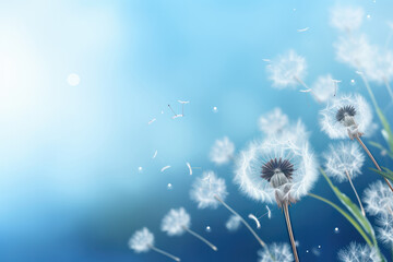Dandelion seeds drifting in the breeze, a metaphor for change and hope AI Generative.