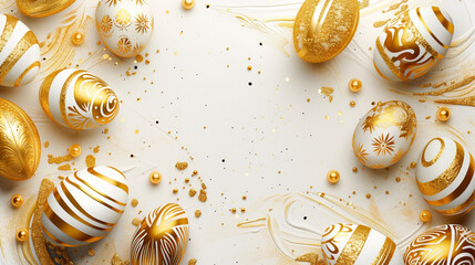 Fototapeta premium Golden Elegance: Easter Eggs in Clipart for a Prestigious Card.