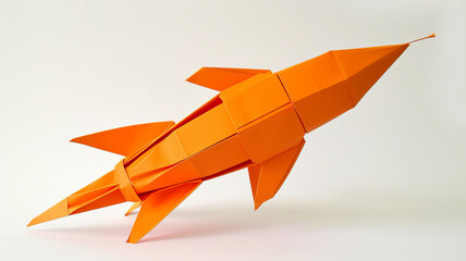 Vibrant orange origami rocket suggesting creativity and innovation, AI Generative.