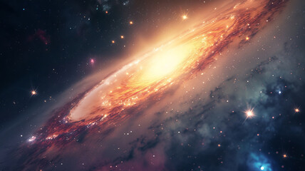 Obraz premium A stunning depiction of a galaxy with vibrant star clusters and cosmic dust, capturing the vastness of space, AI Generative.