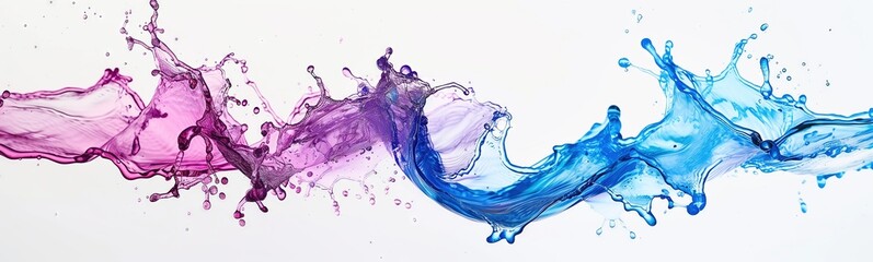 dynamic, high-speed photograph of a multi-colored liquid splash, isolated on white - obrazy, fototapety, plakaty