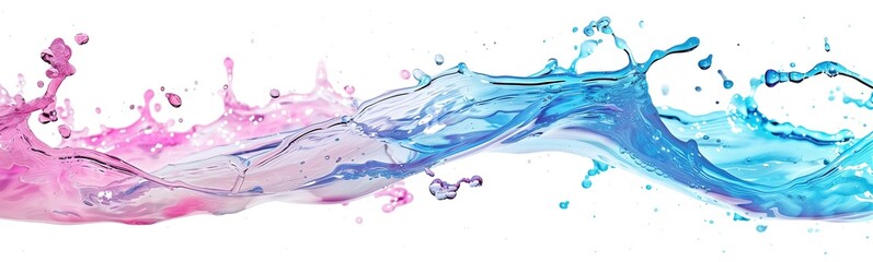 dynamic, high-speed photograph of a multi-colored liquid splash, isolated on white