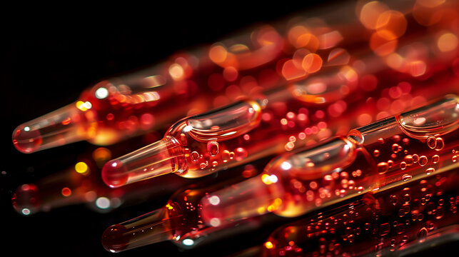 Close-up of laboratory serum pipettes for precise sample measurement