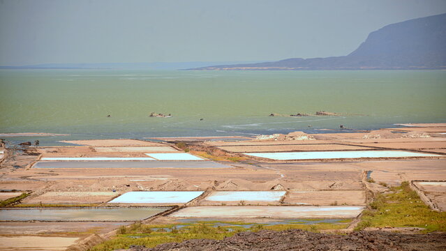 Danakil depression.Salt flats near Lake Afdera in the Afar region