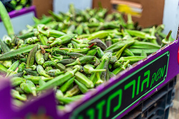 Okra pods at a bazaar in Acre, Israel