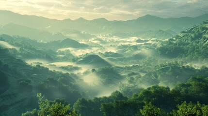 beautiful landscape of mountains in the amazon with fog - obrazy, fototapety, plakaty