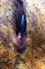 The interior of the magma chamber of the Thrihnukagigur, a dormient volcano near Reykjavik, in...