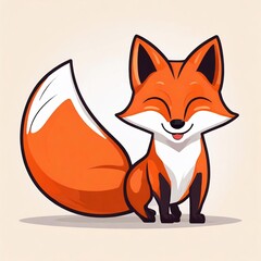 Fox smiling logo, 2d flat illustration, drawing cartoon for design.
