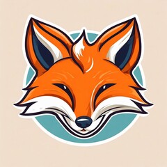 Obraz premium Fox face logo, 2d flat illustration, drawing cartoon for design.