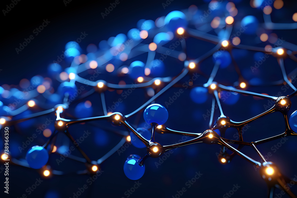 Poster complex network of connected nodes. ideal for illustrating concepts in science, technology, and comm
