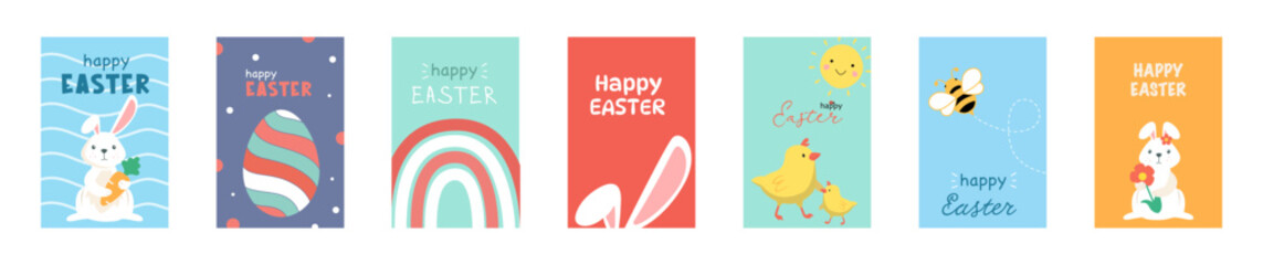 Easter Celebration Cards. Set of Postcards with Decorated Eggs.Cards Easter.Easter Greeting Cards Featuring Colorful Eggs. Vector Collection
