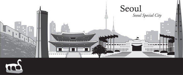 Vector illustration of the skyline cityscape of Seoul, the capital of South Korea