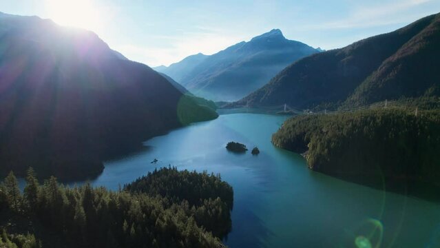 Scenic Diablo Lake Aerial in Washington State