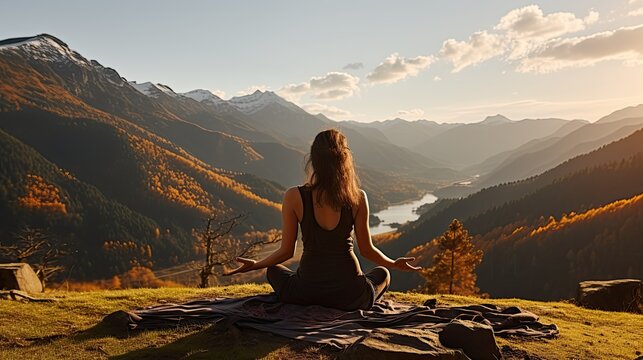WOman meditating in mountines