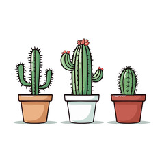 Cactus | Minimalist and Simple set of 3 Line White background - Vector illustration