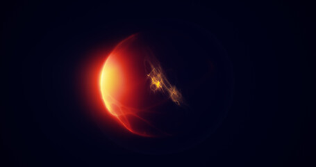 Spinning yellow orange fire energy sphere digital hi-tech ball futuristic magic circle glowing bright force field abstract background