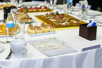 Amazing catering food, banquet table with different delicious foods on luxury celebration or wedding