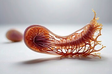 A worm with its legs spread out on a white surface. Generative AI.