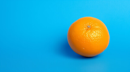Fresh Orange on a Bright Blue Background: Minimalist Citrus Still Life with Vibrant Contrast