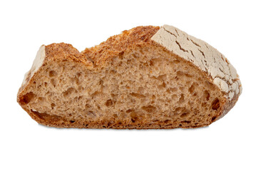 Slice of whole wheat flour bread with crust, isolated