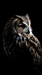 Majestic Eurasian Eagle-Owl with Intense Orange Eyes on Black Background