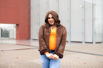 Smiling trans latin woman portrait. Trans rights, pride and inclusion.