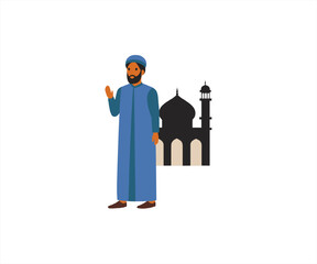 muslim man go to mosque flat design