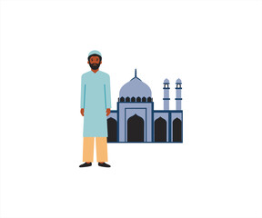 muslim man go to mosque flat design
