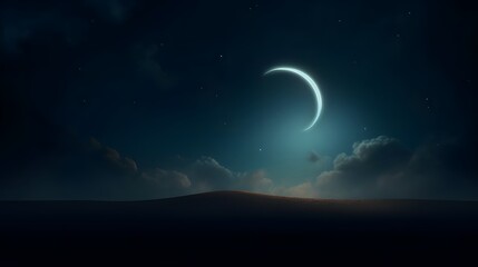 Obraz na płótnie Canvas Ramadan Moon Surrounded By Clouds