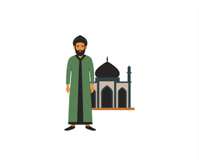 muslim man go to mosque flat design
