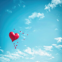 Fototapeta premium Valentine's day greeting card with red heart on blue sky background