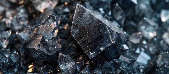 Macro detail black crystals abstract crystalline light background. AI generated image