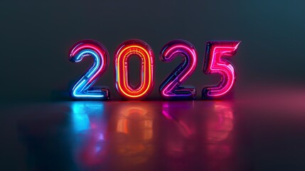 Happy new year 2025 abstract background in neon lights technology template. Happy 2025 in an atmosphere of celebration and renewal full of luminous possibilities.