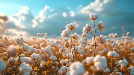 close up ripe cotton with white fibre grow on plantation