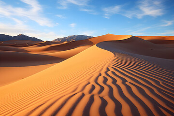 Fototapeta na wymiar Golden Sands and Long Shadows - The Majestic Solitude of the Desert Landscape